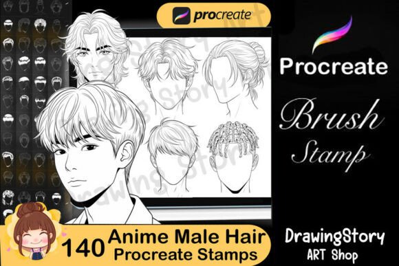 Download 140 Anime Male Hair Stamp Brushes - Brush Collection