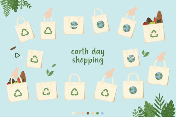 Download Earth Day Eco Shopping Bag Clip Art Set - Earth Collection