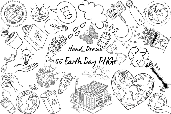 Download 55 Hand-Drawn Earth Day PNG Doodles - Earth Collection