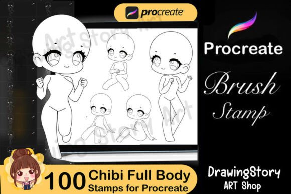 Download 100 Chibi Full Body Stamps: Anime Brush - Brush Collection
