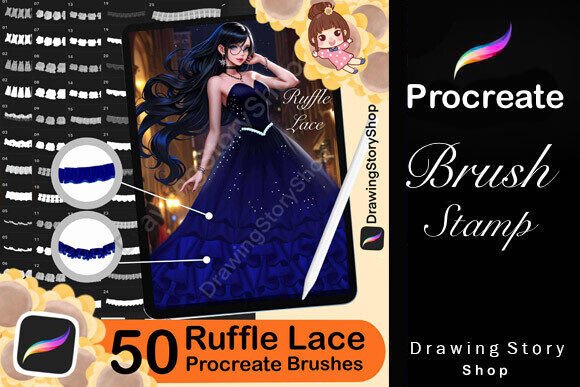 Download 50 Procreate Ruffle Brushes, Lace Brush - Premium Bundle